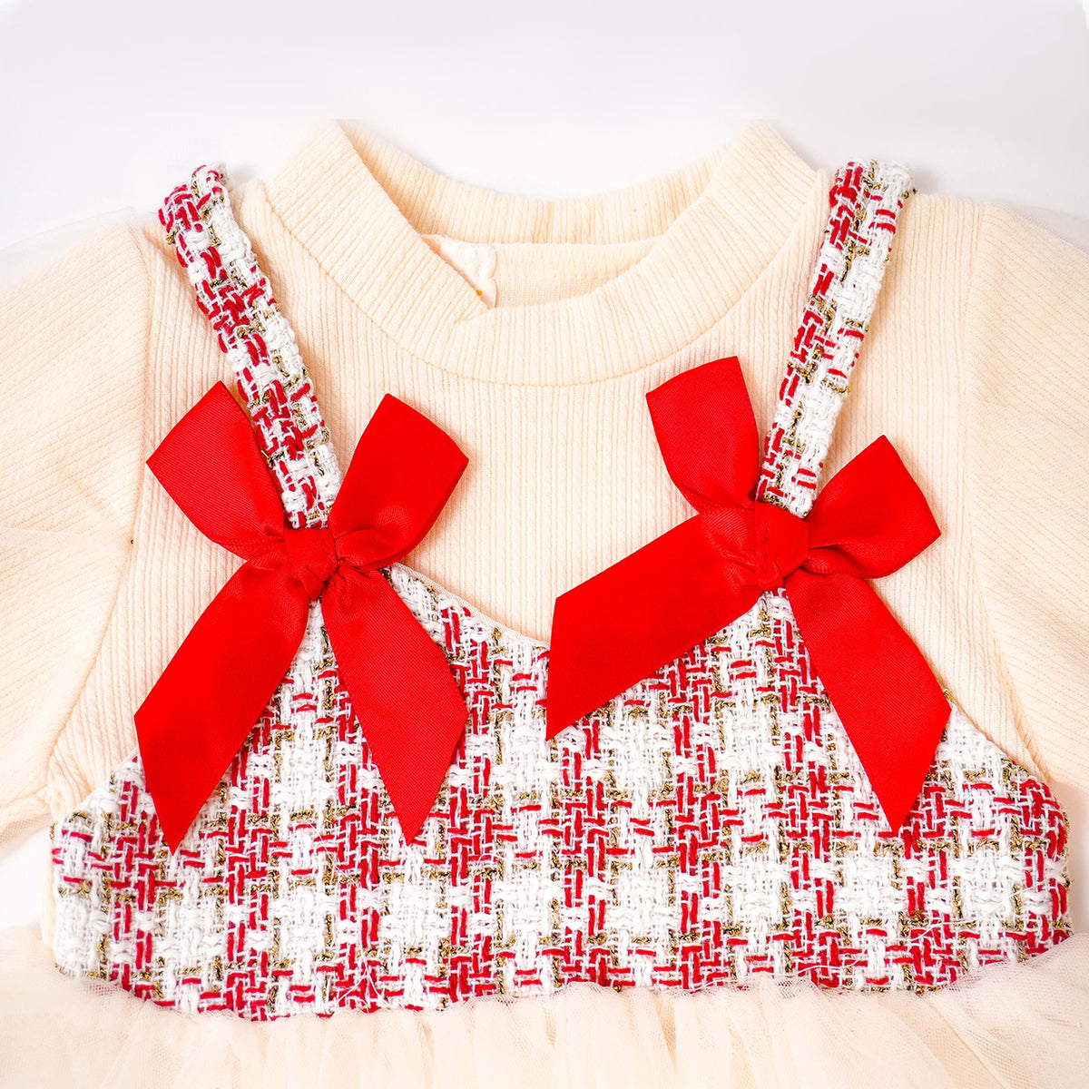 Red Bow Fullsleeves Frock