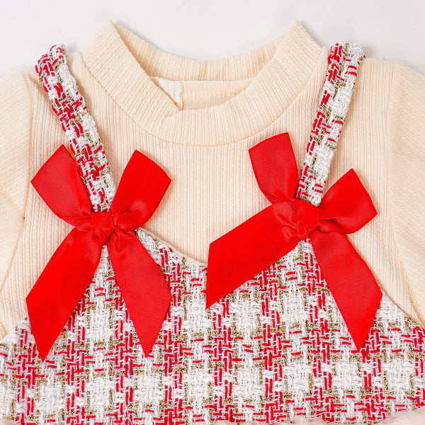 Red Bow Fullsleeves Frock