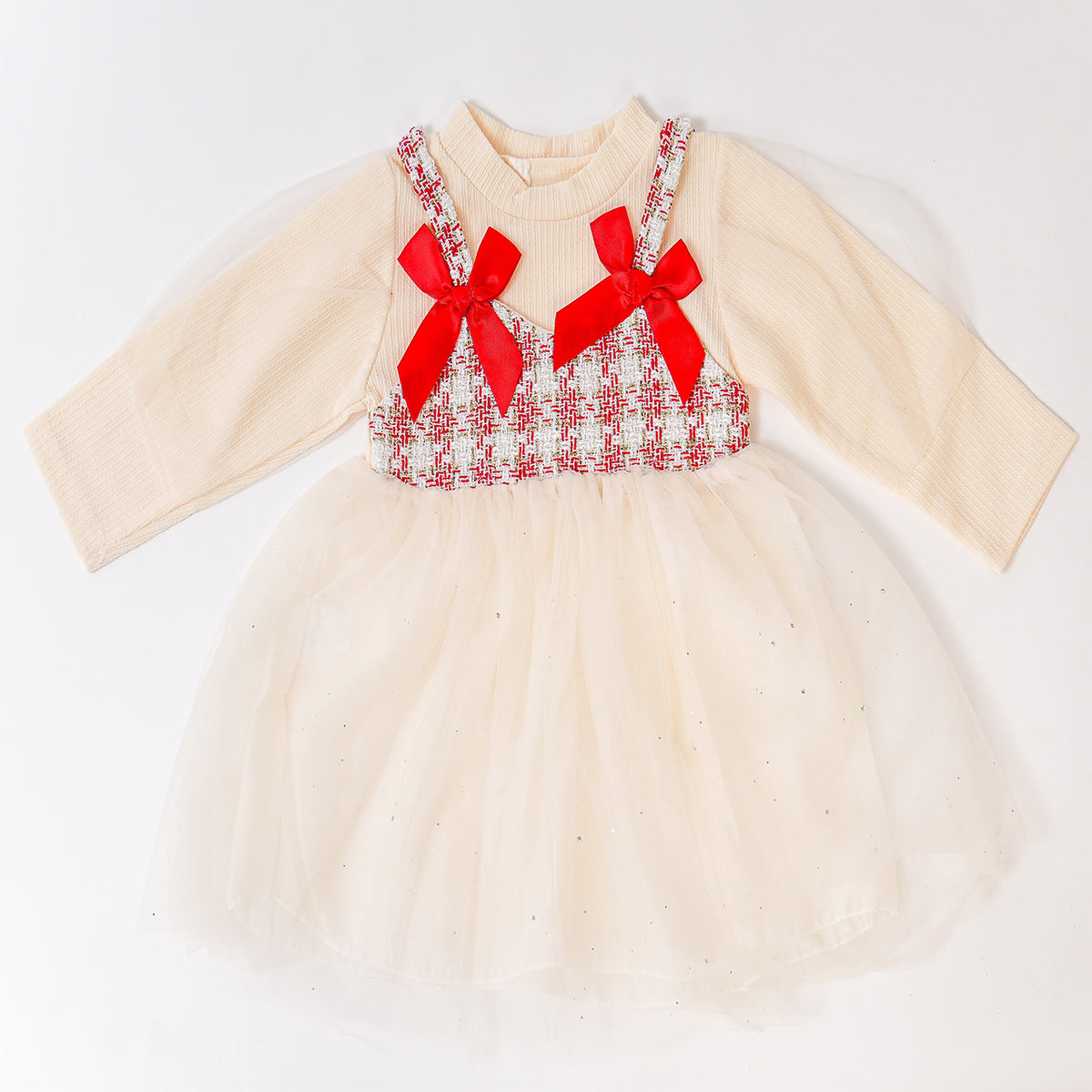 Red Bow Fullsleeves Frock