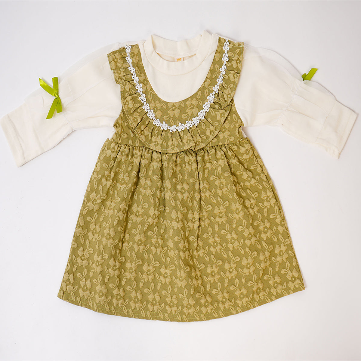 Floral String Green Ruffled Frock