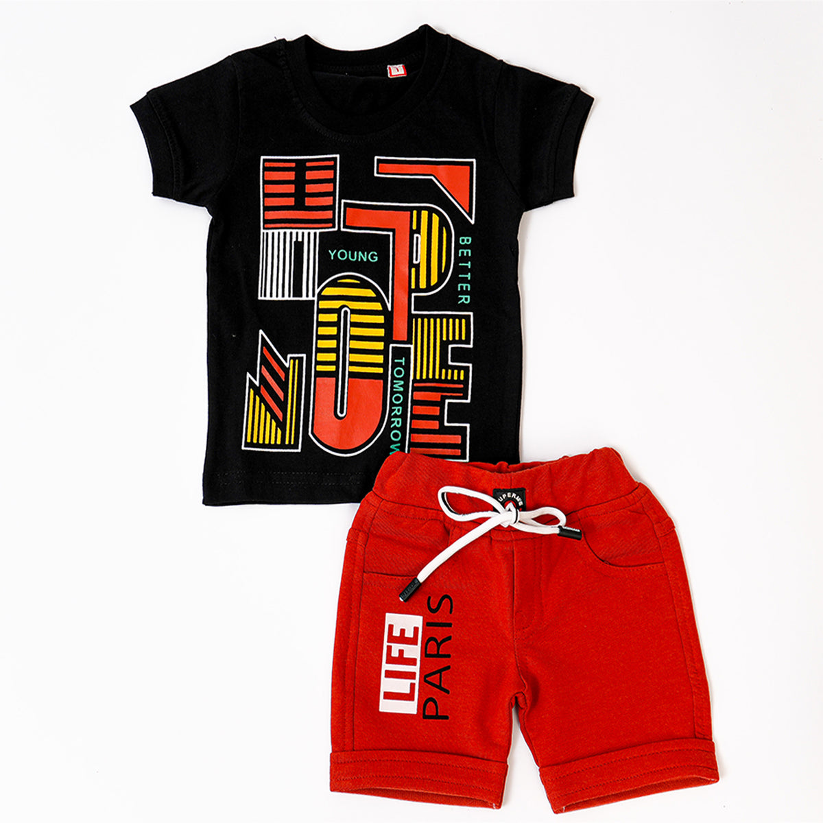 Boys Black & Orange young Tomorrow Tshirt Shorts combo