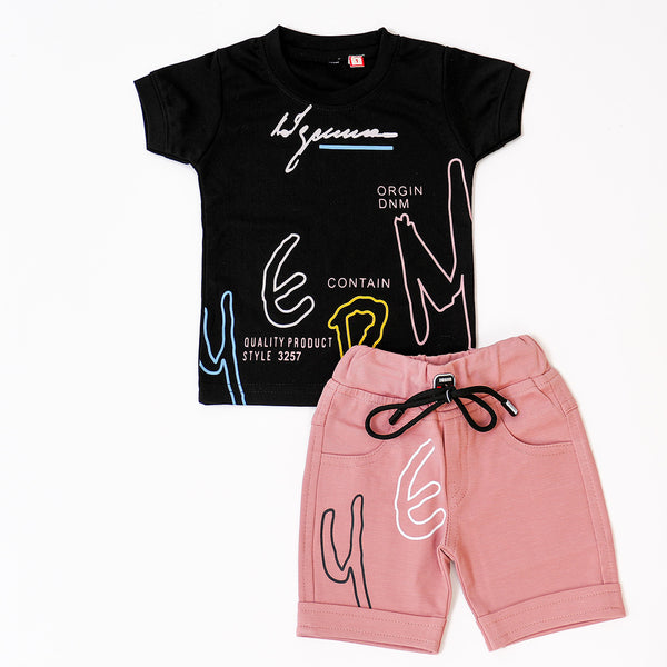 Boys Black Peach Smartkids Tshirt shorts combo