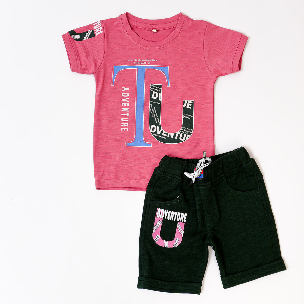 Boys Pink Green Adventure Up Tshirt short combo