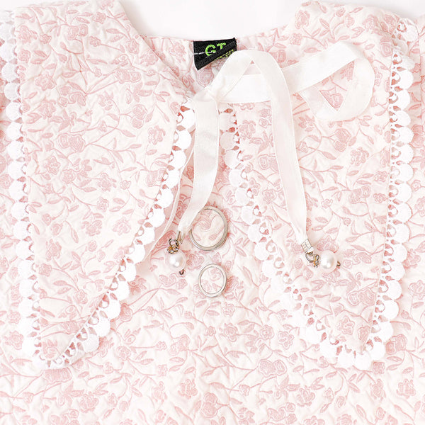 Collar Neck Ribbon Design Pink Top