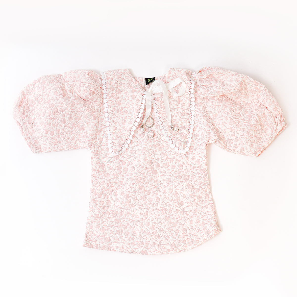 Collar Neck Ribbon Design Pink Top