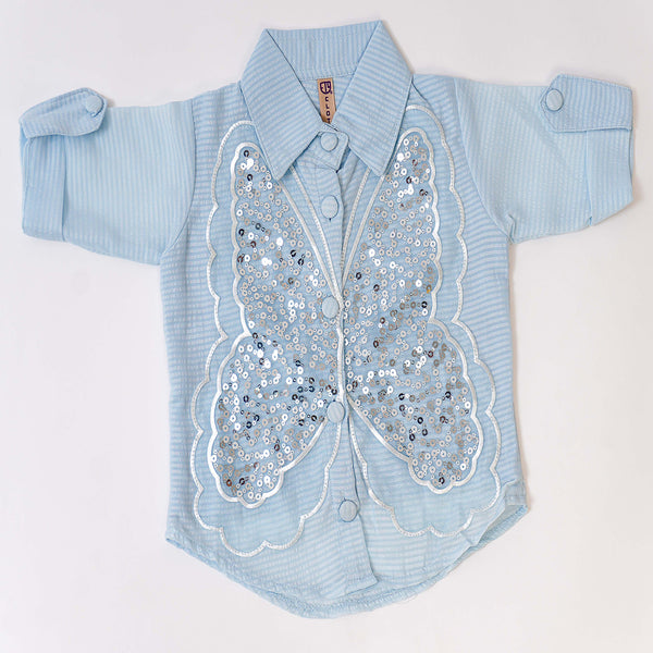 Girl Sequenced Butterfly Blue Top