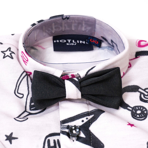 Boys Rock & Roll white black shirt pant set with suspender bow & Cap