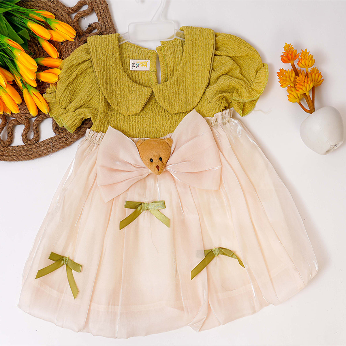 Teddy Bow Green Frock