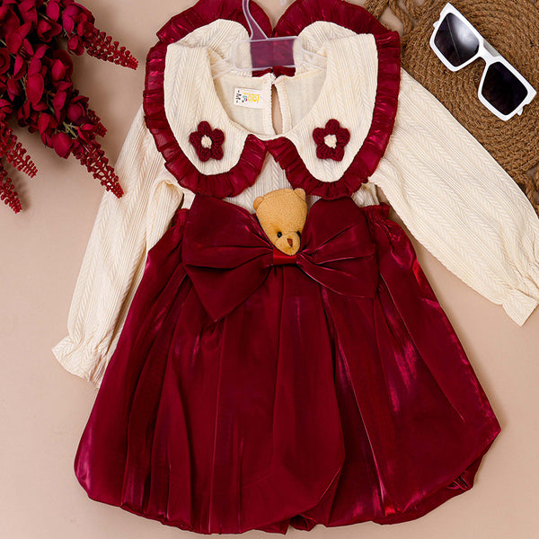 Teddy Bow Frill Neck Frock