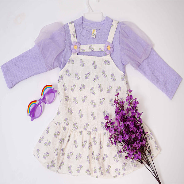 White Purple Floral Casual Frock