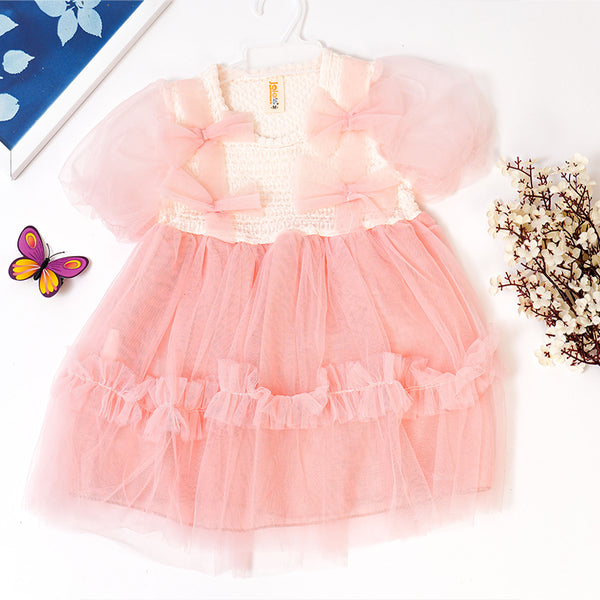 Peachy Pink Bow Pattern Frock