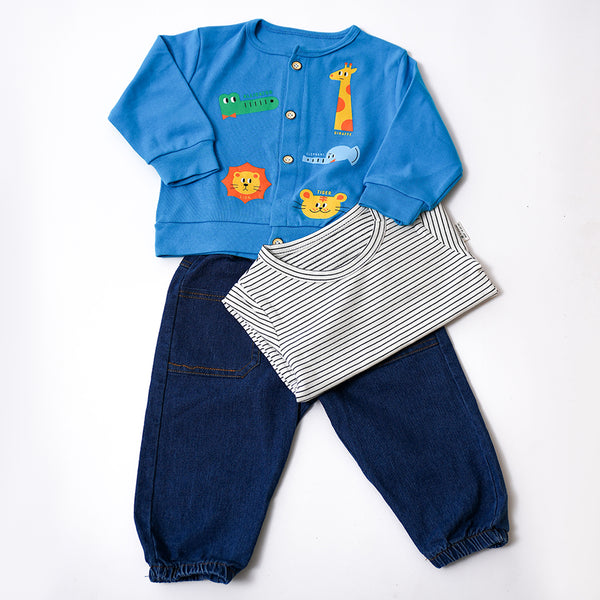 Animal Themed Denim Boys Three Pcs Set