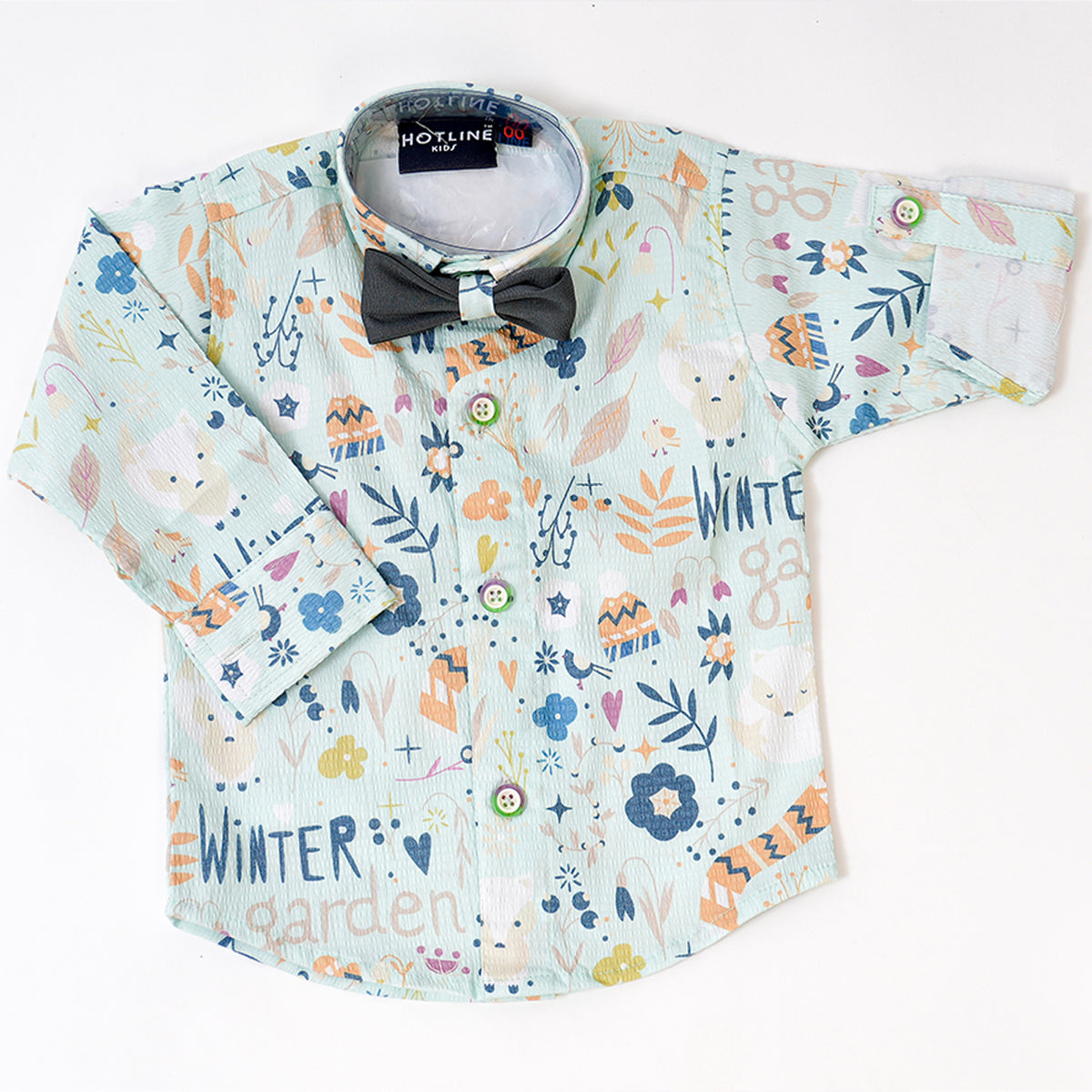 Boys Tropical Print shirt pant set with suspender bow & cap