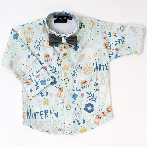 Boys Tropical Print shirt pant set with suspender bow & cap