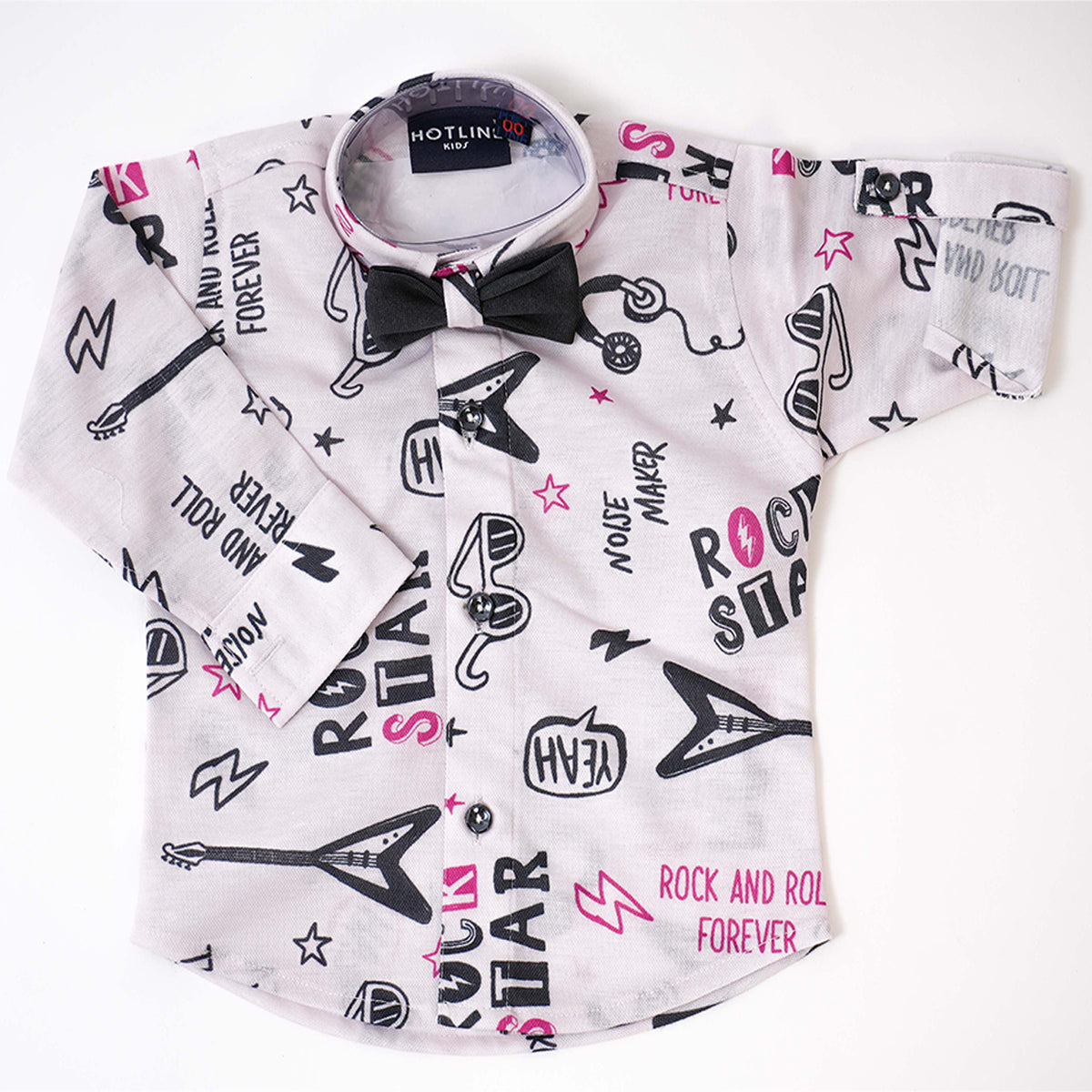 Boys Rock & Roll white black shirt pant set with suspender bow & Cap