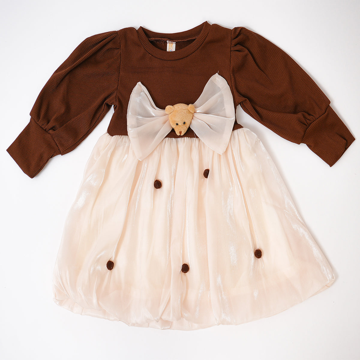 Brown Pom Pom Teddy Frock