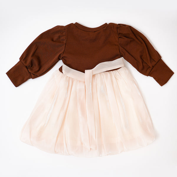 Brown Pom Pom Teddy Frock