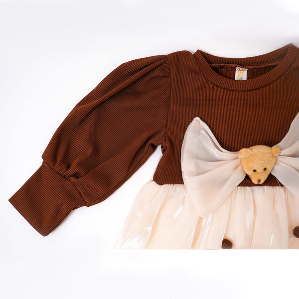 Brown Pom Pom Teddy Frock