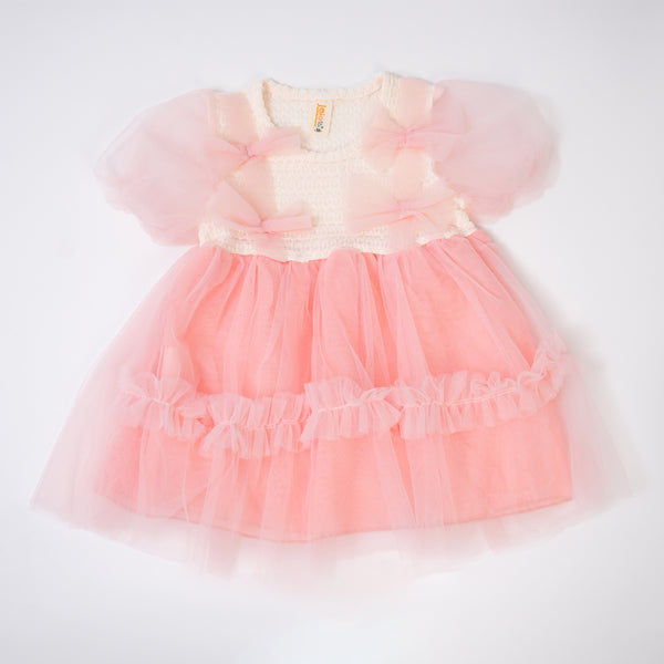 Peachy Pink Bow Pattern Frock