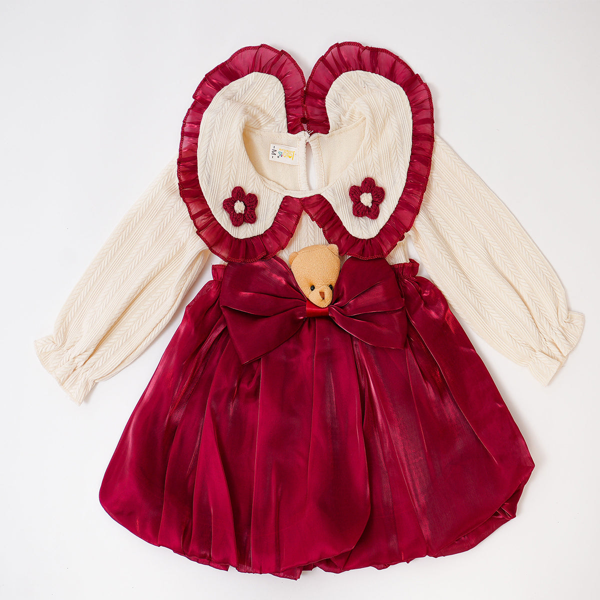 Teddy Bow Frill Neck Frock