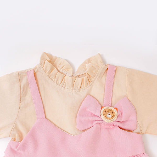 Creamy Top Pinki Bow Frock